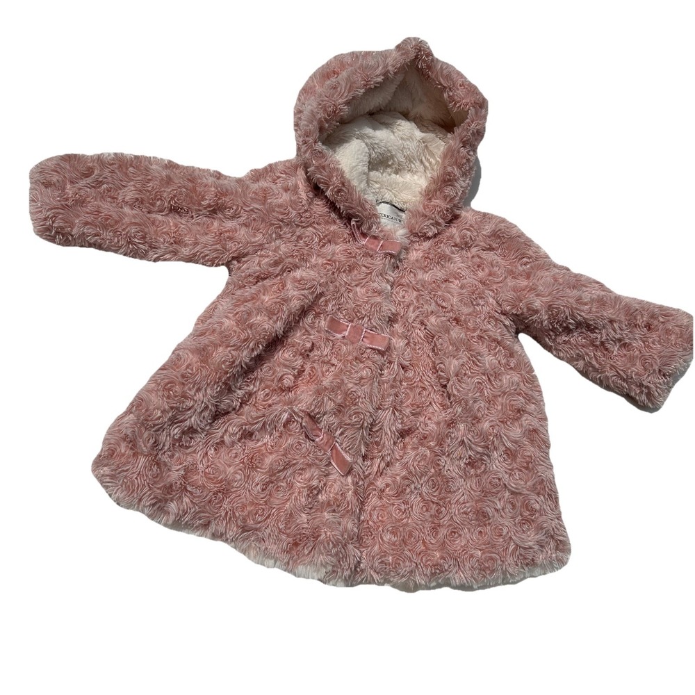 American Widgeon Infant Pink Fluffy‎ Faux Fur Hooded Coat Size 18M Girl